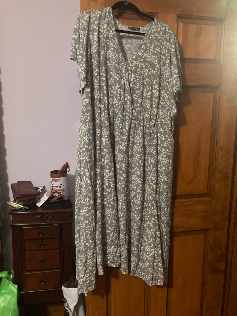 BloomChic Sage Green Floral Wrap-Style Maxi Dress